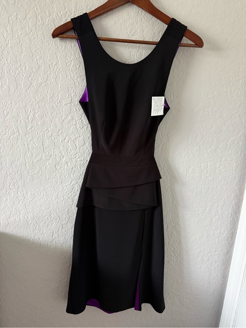 Betsy & Adam Black Midi Dress with Purple Accents